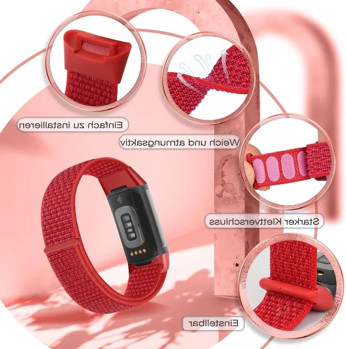 Verstelbare Nylon Sportband voor Fitbit Charge 5 - Ademend en Zacht Vervangingsband voor Fitness Tracker voor Dames en Heren thumbnail 3