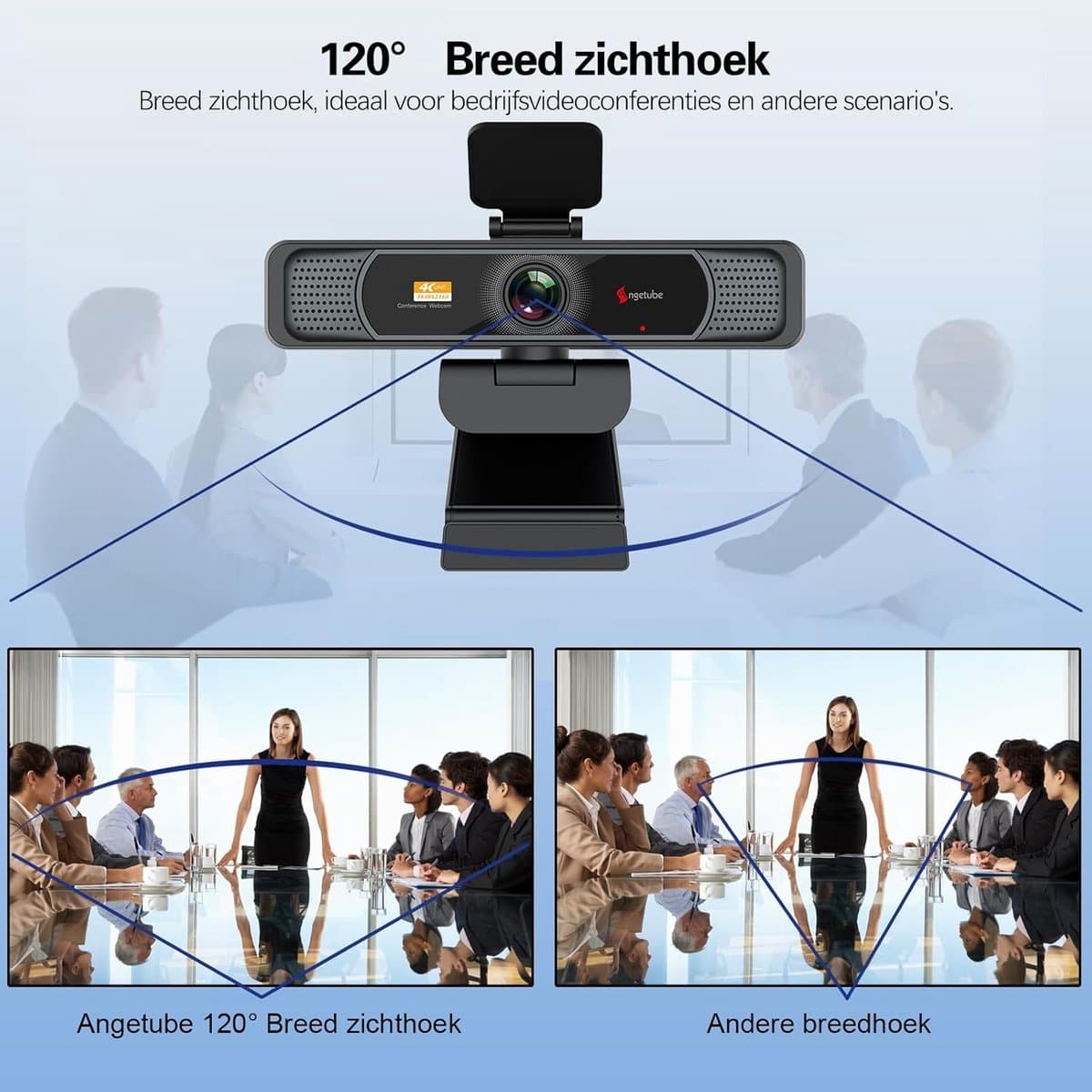 4K Streaming Camera - Webcam PC - Professionele Conferenties - 120° Ultra-Wide Hoek - 1080p@60FPS - Zwart thumbnail 7