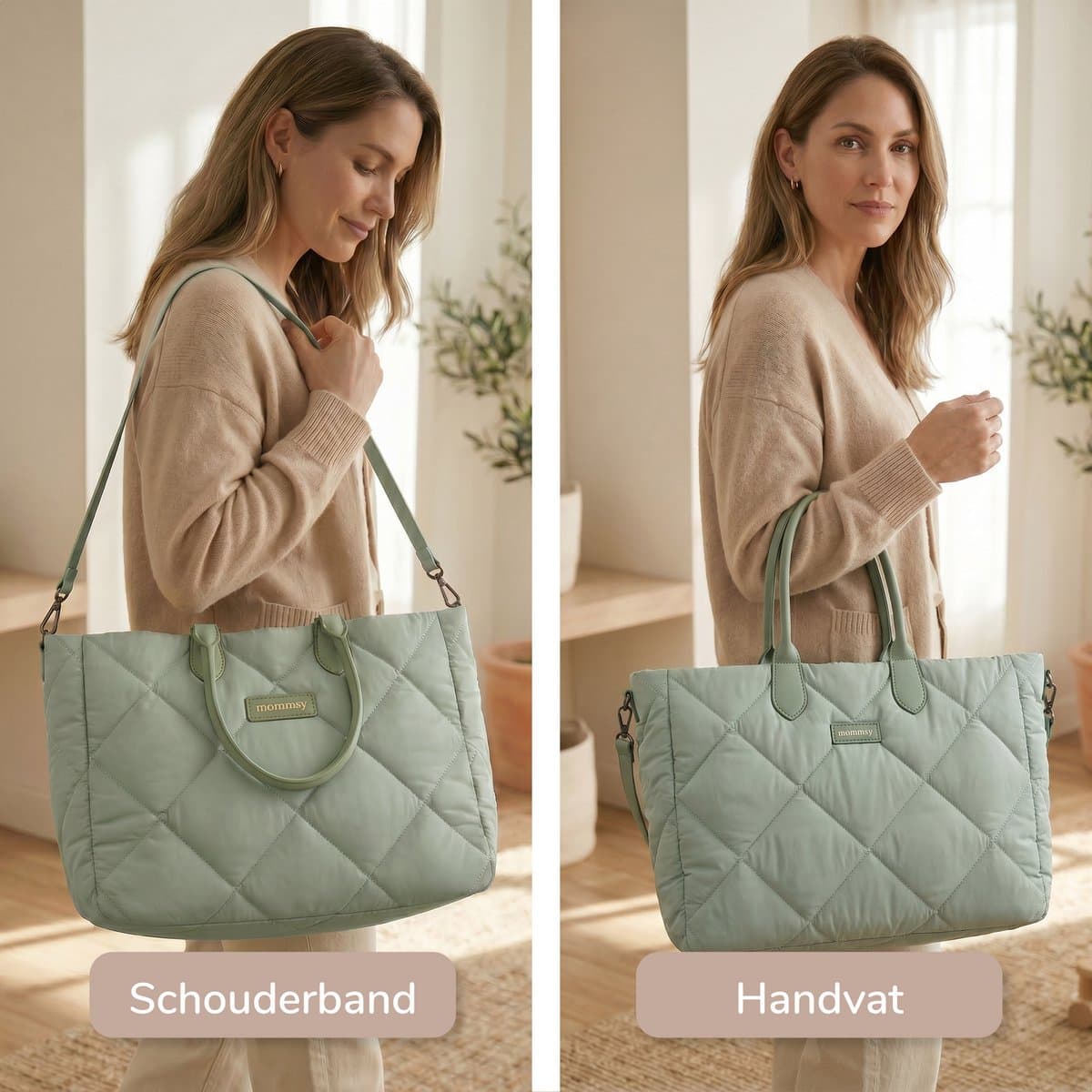 Mommsy Luiertas – Verzorgingstas – Mom Bag – Thermo Vak – Gewatteerde Puffer Stof – Mommy Bag – Extra Ruim – Waterafstotend – Organizer – Lichtgewicht – Groen thumbnail 5