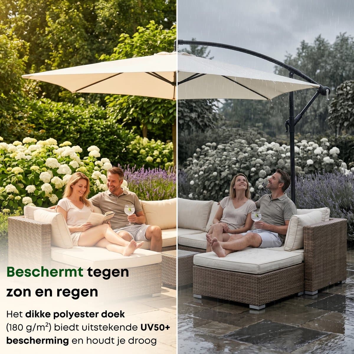 ACAZA Parasol - Zweefparasol - Beige - 300 cm diameter - Staal - Parasols - Rond - UV werend doek - Kantelbaar thumbnail 5