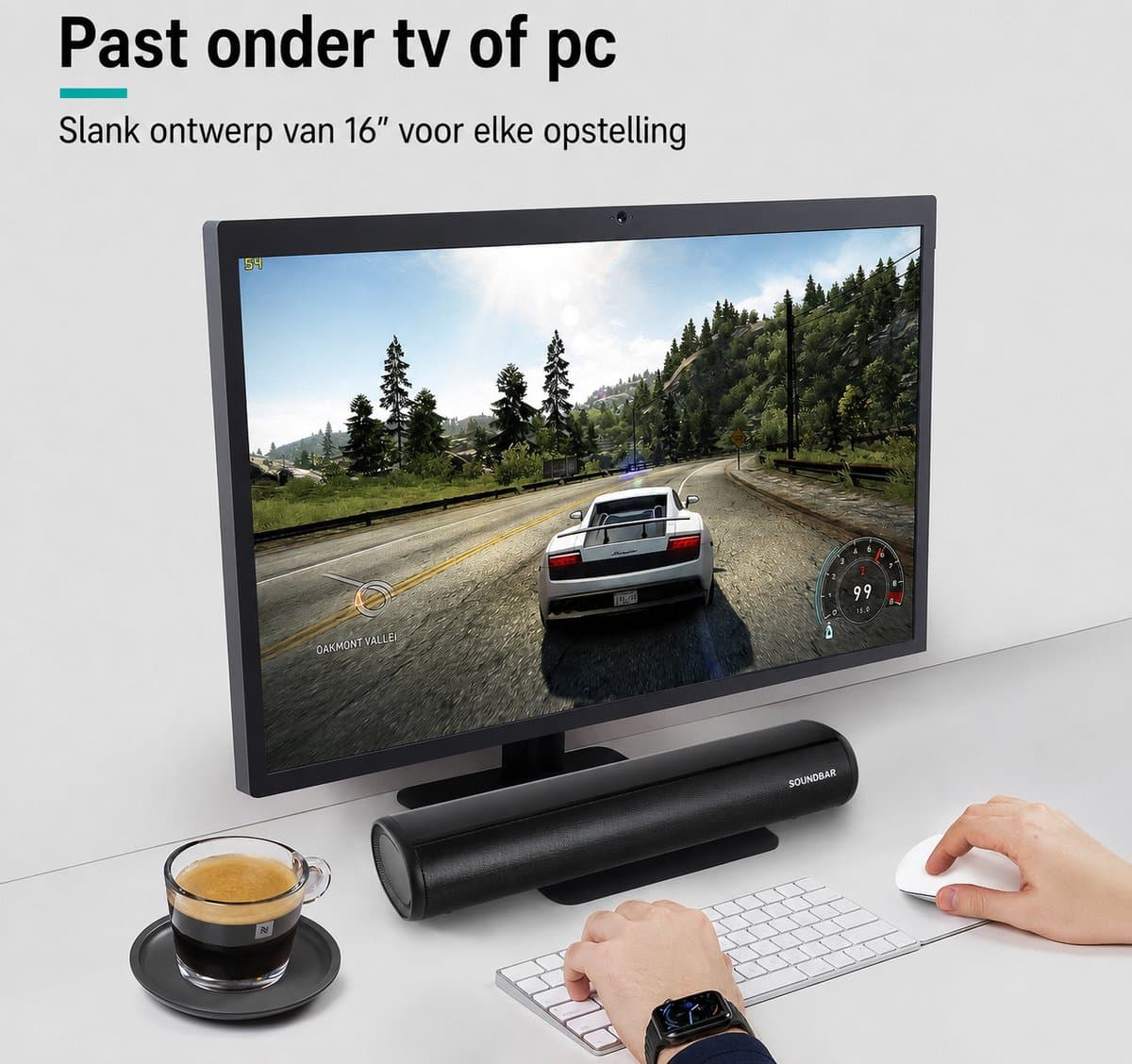 Mini soundbar - soundbar voor tv - computer-soundbar met Bluetooth 5.0 - bekabelde en draadloze pc-luidspreker - home-audiosysteem voor thuisbioscoop/gaming/projectoren thumbnail 3