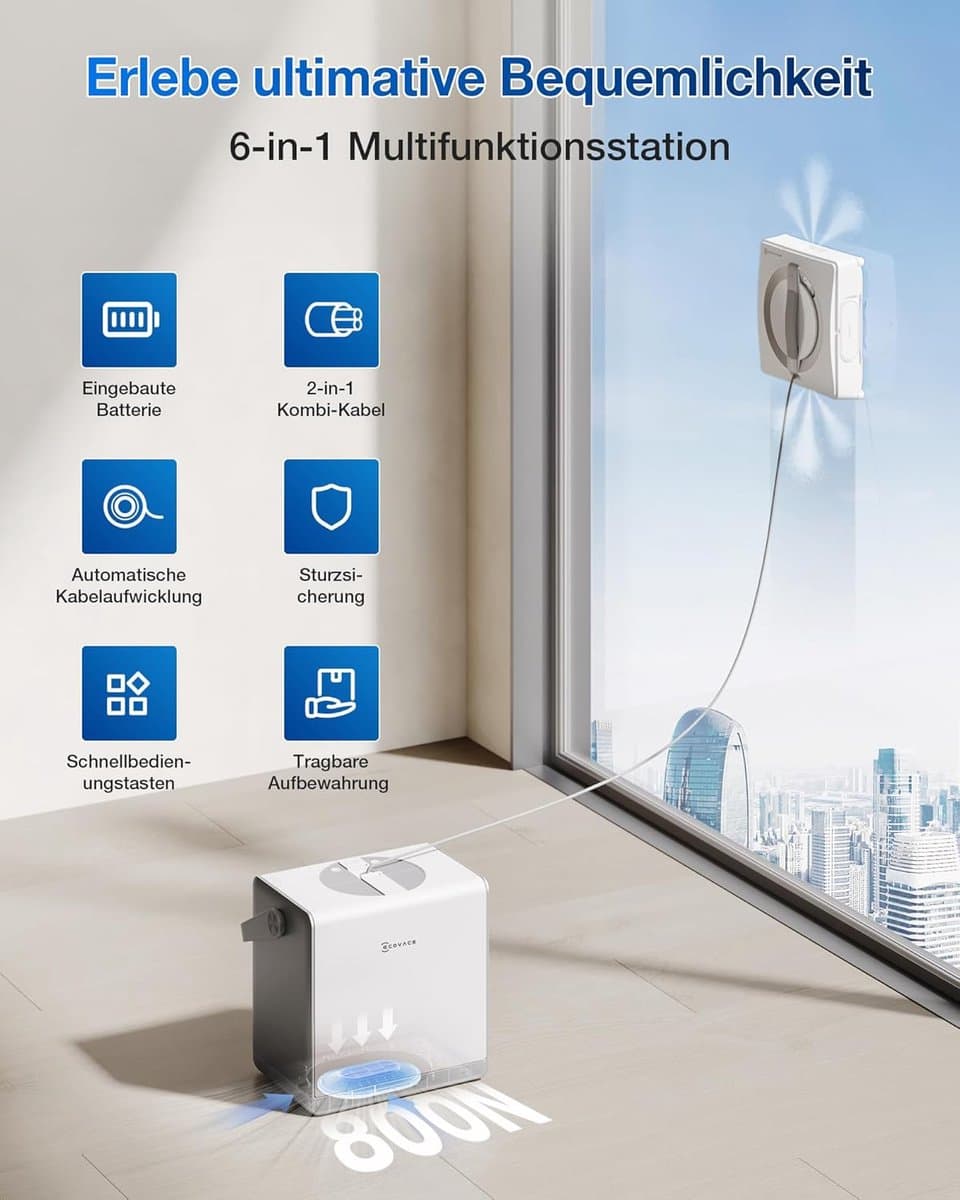 ECOVACS WINBOT W2 PRO OMNI Robot ramenreiniger–Ramenwasser–Ruitenreiniger – WIN-SLAM 4.0 intelligente routeplanning– 6-in-1 multifunctioneel station–12-traps veiligheidssysteem–Dubbele stroommodus–Voor ramen–Glazen deuren- 1000ml Schoonmaakmiddel thumbnail 7