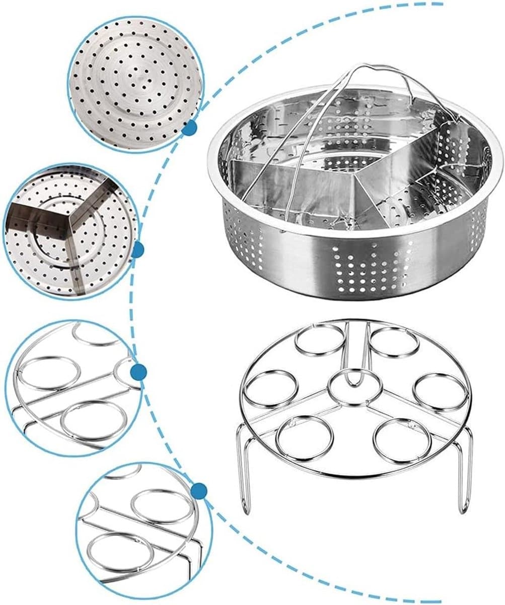 3-Delige Stoompan Accessoireset voor 21 cm Instant Pot - RVS Stoommand, Eierrek en Divider thumbnail 7
