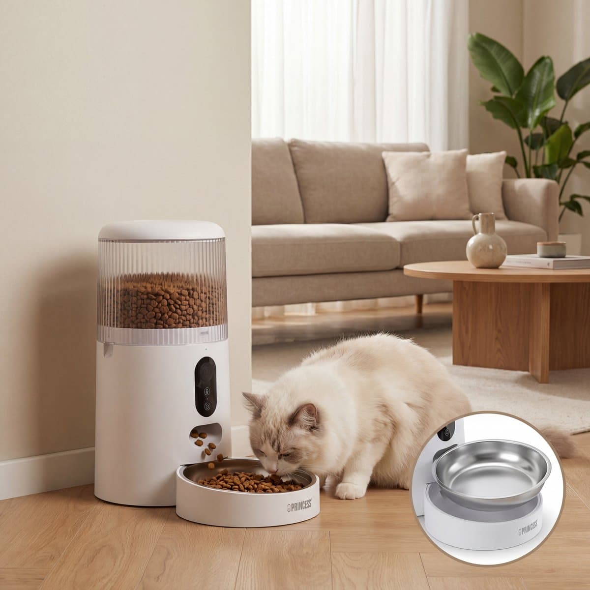Princess Automatische Voerbak - Smart 4 Liter - Kat & Hond - App Bediening - Droogvoer - Roestvrijstalen Kom – BPA‑vrij – Back‑up Batterij - Voerautomaat - Voerdispenser - 610040 thumbnail 5