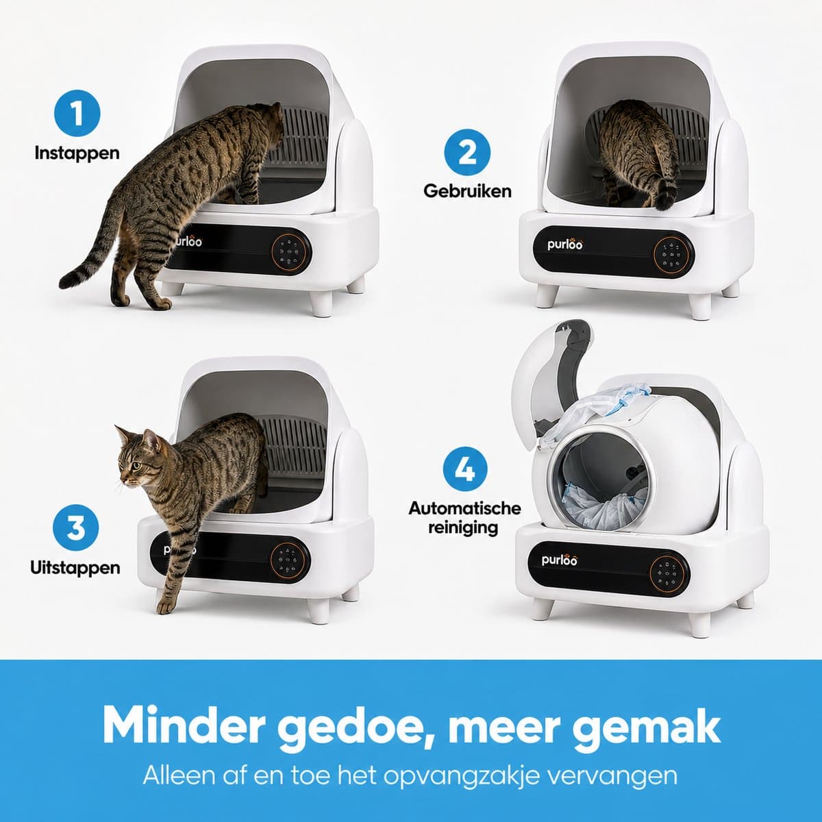 Purloo Automatische Kattenbak 65L XXL - Zelfreinigend + 100 Zakjes en Grindmat thumbnail 7