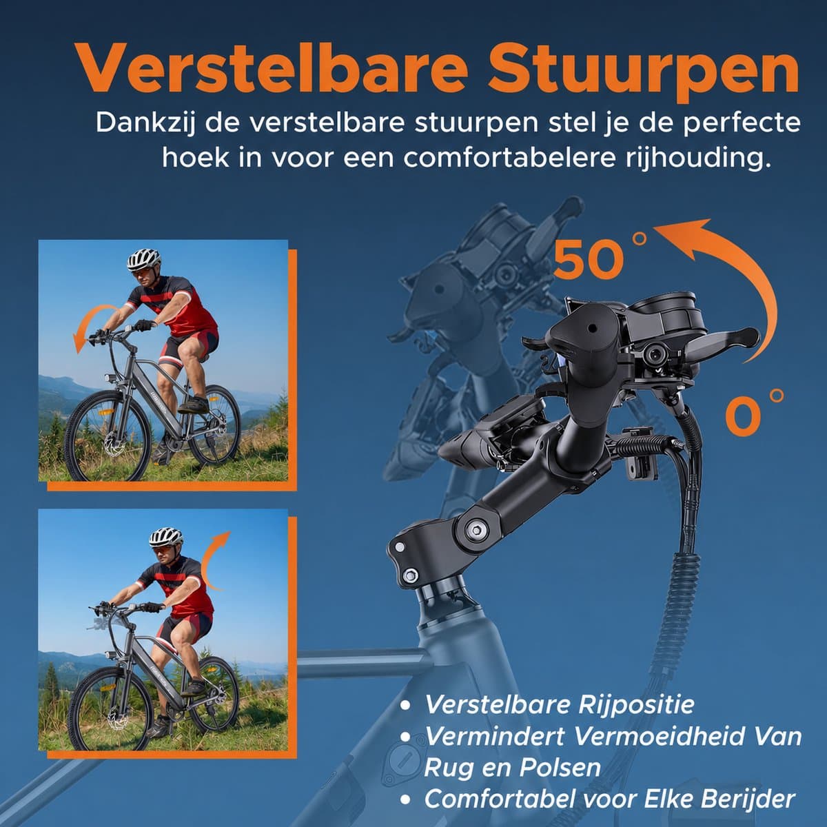 Hillmiles MileTrail 1 Elektrische fiets - Actieradius 80km - Verwijderbare batterij 36V13Ah - Motor 250W - Shimano 7 versnellingen - 26 Inch City Commuter EBike - blauw thumbnail 7