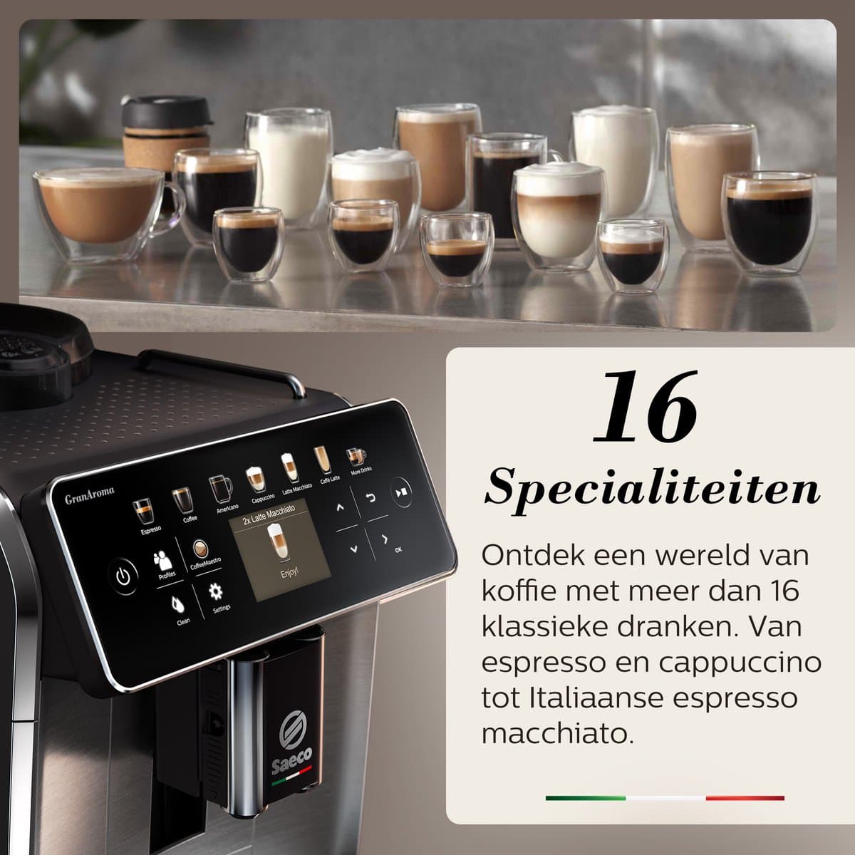 Saeco GranAroma SM6585/00 - Espressomachine - 16 Dranken met melksysteem - Volautomatisch - Koffiemachine met bonen + AquaClean filter - Metaal/Zwart thumbnail 3