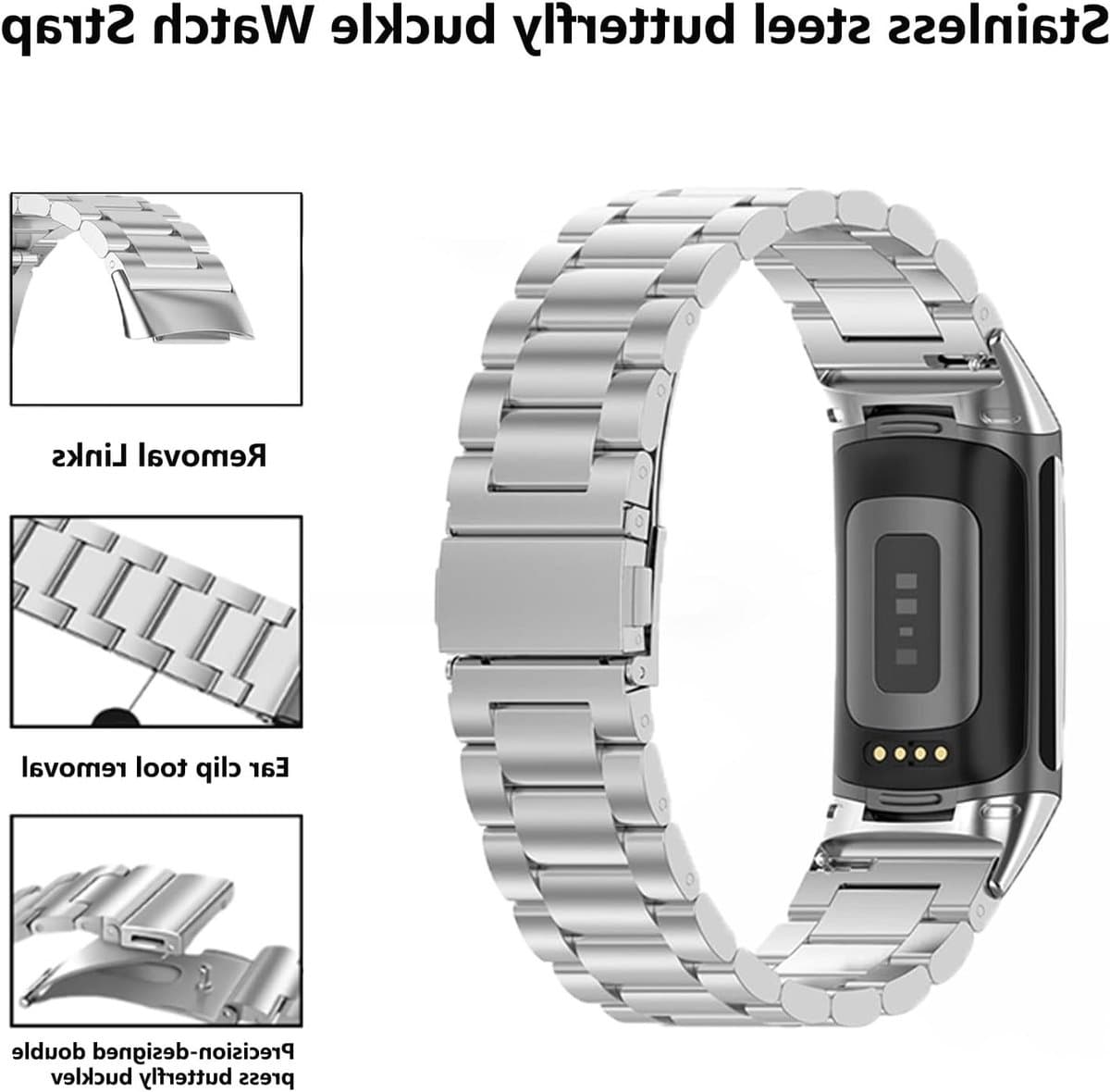 Stainless Steel Horlogeband 18MM voor Fitbit Charge 6/5, Verstelbare Metalen Vervangband met Snelle Bevestiging voor Fitness Tracker en Stijlvolle Look thumbnail 6