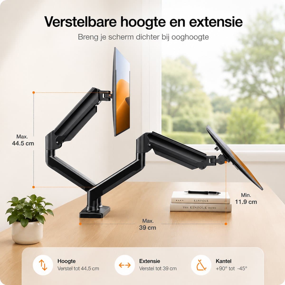 Sounix Dubbele Monitor arm - Monitor Beugel voor 13-32 Inch - Verstelbaar - Universeel - Zwart - S718 thumbnail 8