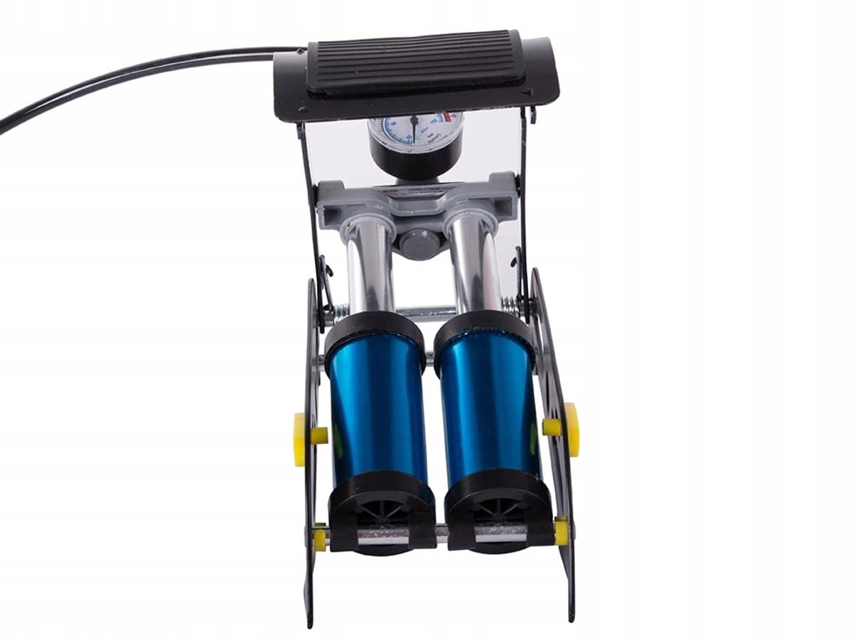 Dubbele Voetpomp met Manometer 150 PSI / 10 Bar – 2-Cilinder Fietspomp voor Auto, Motor, Fiets, Ballen en Luchtbedden – Inclusief 3 Opzetstukken – handmatige luchtpomp – auto accessoires – fiets accessoires – pomp met drukmeter – reispomp – 52656 thumbnail 4
