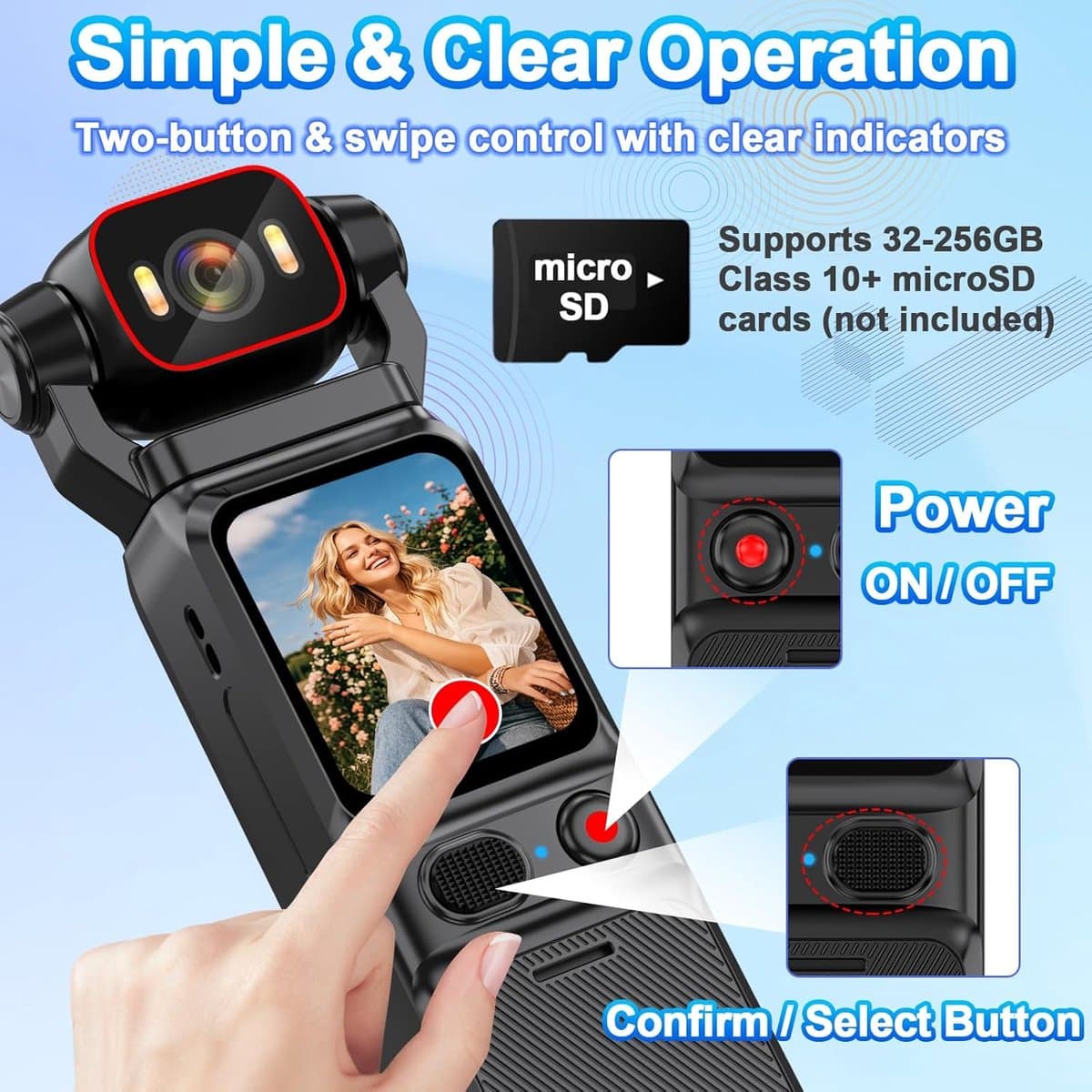 Action Cam 4K - 6-assige stabilisatie videocamera, vlog, live view-display, vlogcamera, wifi, 160° groothoek, draaibare lens en 3000 mAh batterij voor fietsen, vlogging, reizen en outdooractiviteiten thumbnail 3