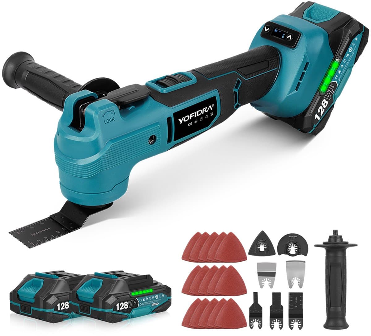 Yofidra Accu Multitool - Borstelloze Multifunctioneel - 8000–20000 tpm - met 2x Accu's & 22x Accessoires - voor verwijderen, schrapen en zagen