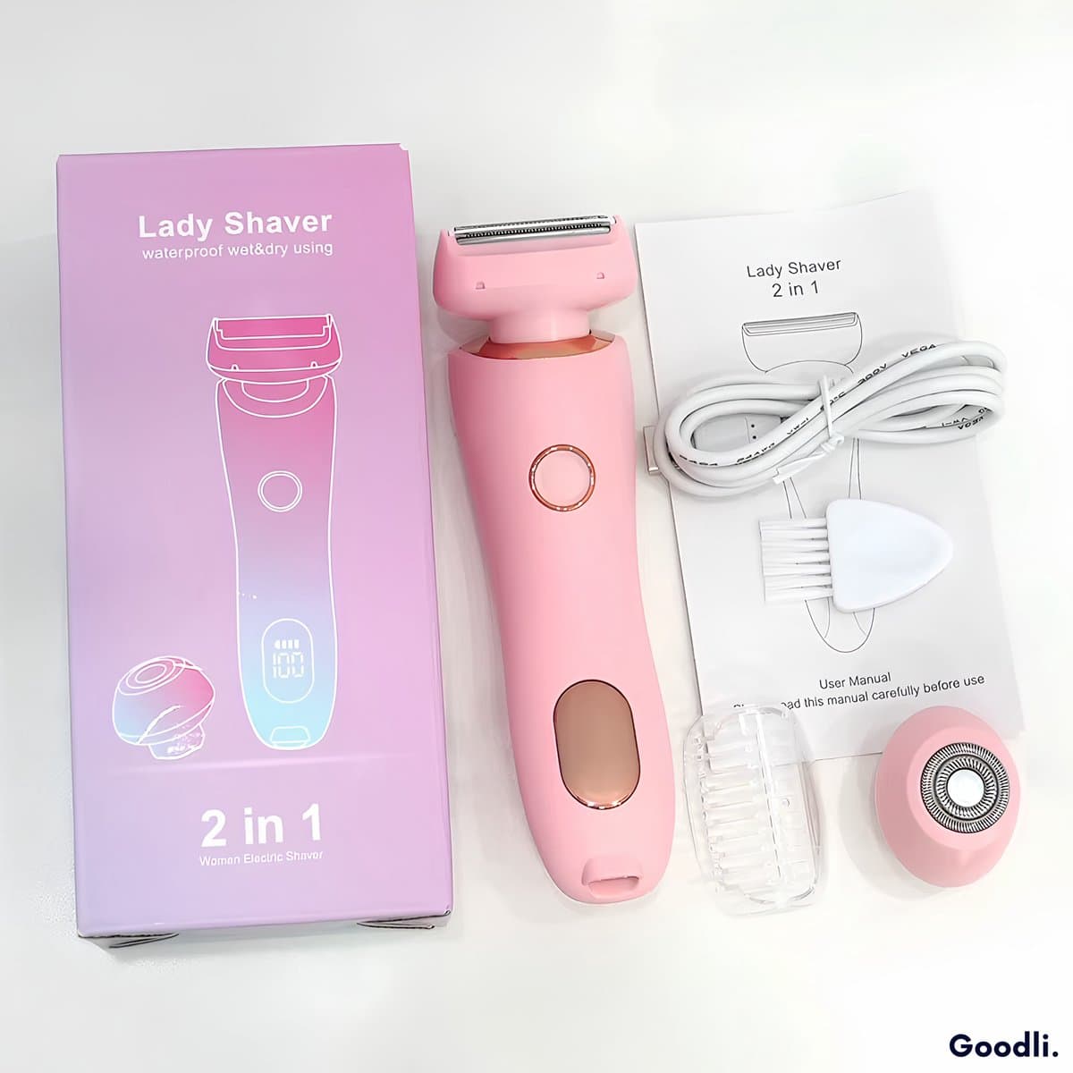 Goodli Ladyshave voor Vrouwen met LED - 2 in 1 Dames Scheerapparaat - Bikinitrimmer - Trimmer Vrouw - Waterdicht IPX7 - USB Oplaadbaar thumbnail 8