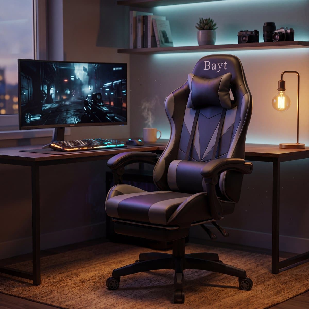 Bayt Gamestoel - Gaming Chair - Gamingstoel - Ergonomische Bureaustoel - Verstelbaar - Zwart en Grijs thumbnail 5