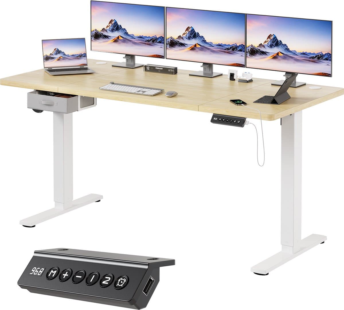 Devoko Elektrisch Zit-sta Bureau 180x80 cm – Stille Motor met Geheugenfunctie – Zit-alarm – Digitaal Display – 6 Knoppen Handbediening – USB Poort – Zit-sta Bureau – Beige