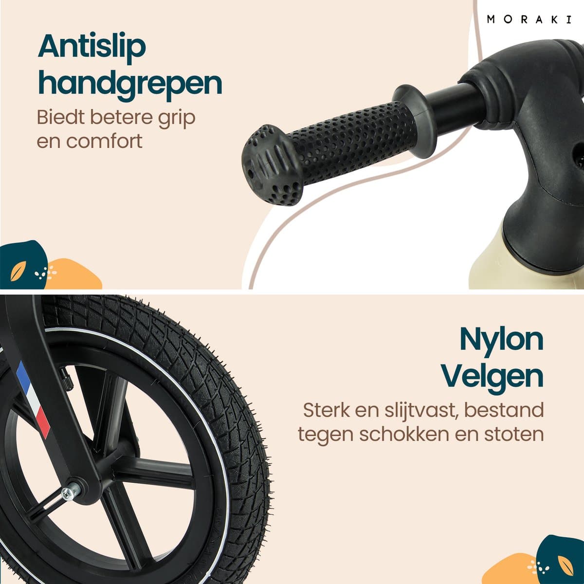 Moraki - Loopfiets - 2 Jaar - Verstelbaar Zadel - Balance Bike - 3 Jaar - Jongens en Meisjes - Beige thumbnail 3