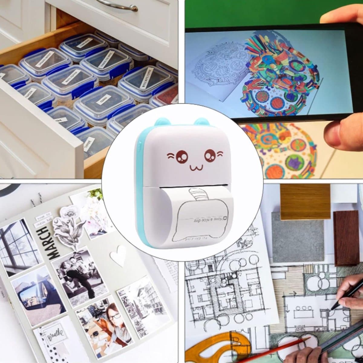 NAXSIR Draadloze Bluetooth Thermische Miniprinter - Multifunctioneel met 5 * Printerpapier en 5 Kleurrijke Pennetjes - Ideaal voor Foto's, Lijsten & Ontvangstbewijzen-blauw thumbnail 6
