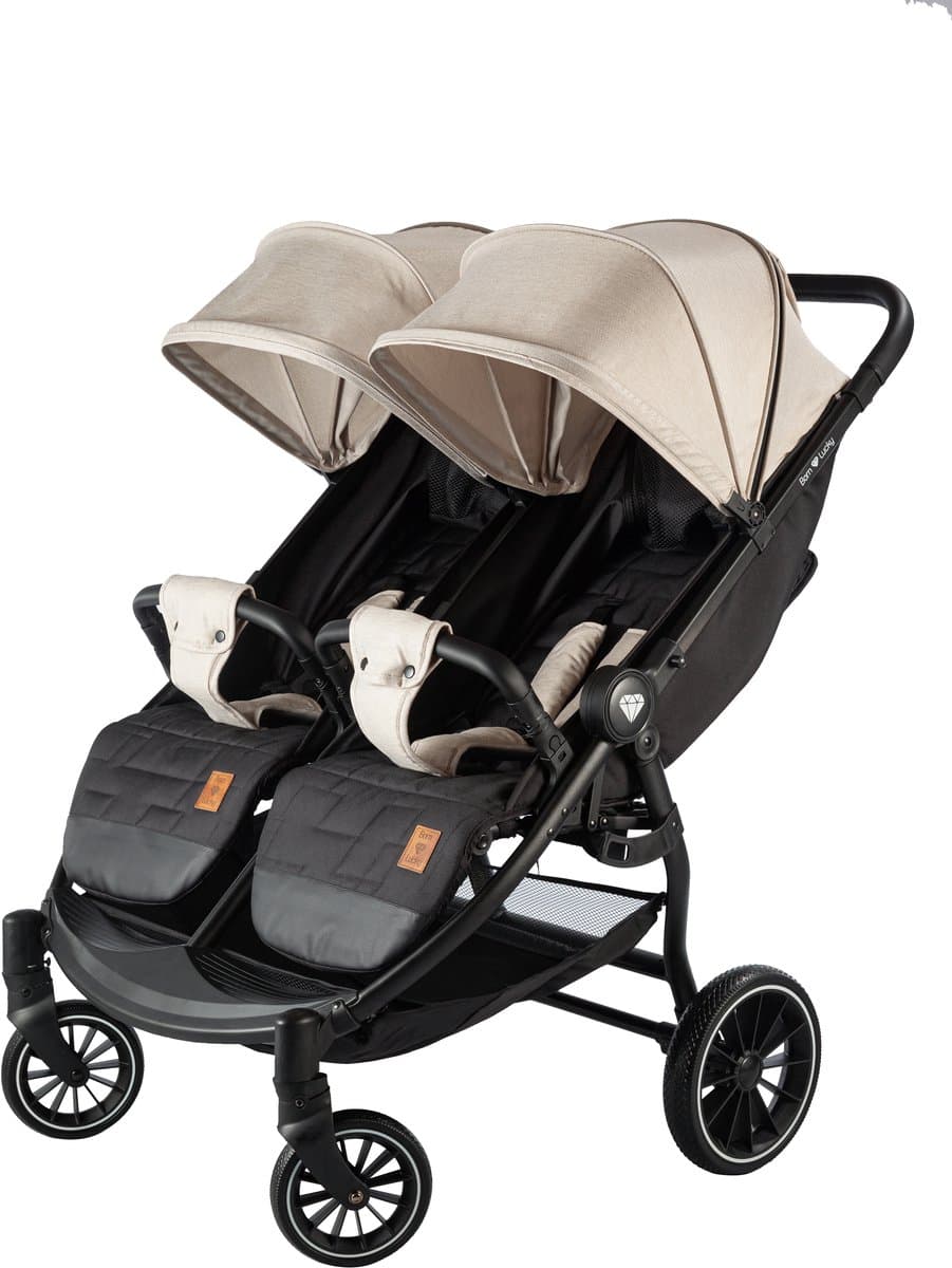 Born Lucky Ranger Duo Buggy Kinderwagen Tweeling Buggy Inklapbaar Lichtgewicht Dubbele Buggy Met Verstelbare Rugleuning en Zwenkwielen – Beige thumbnail 5