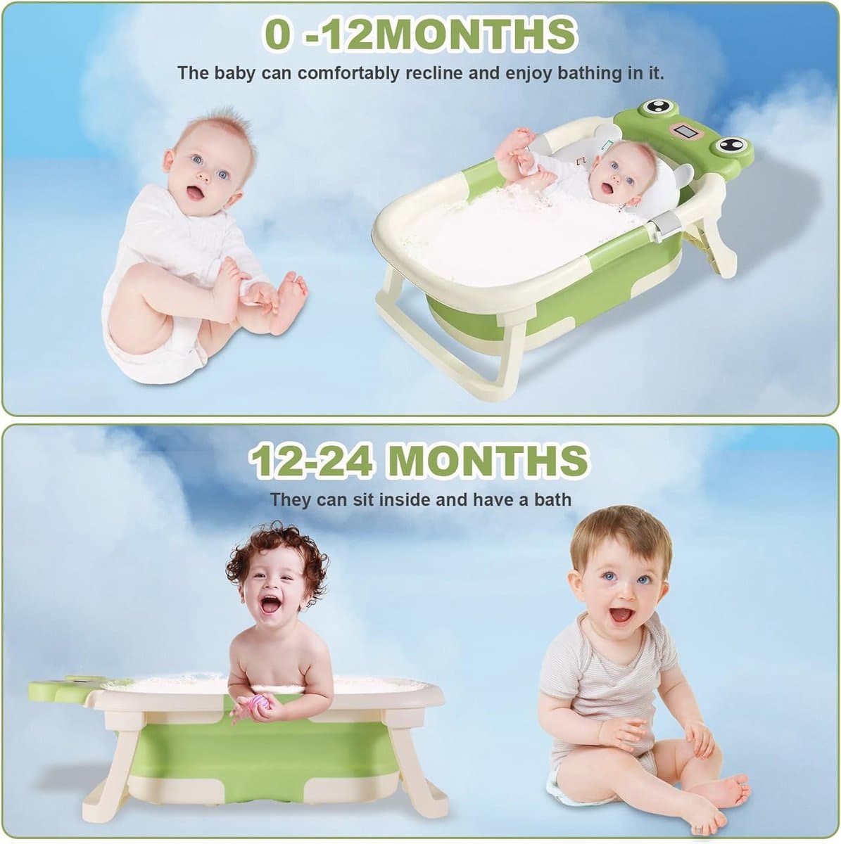 Opvouwbare Babybadkuip met Thermometer en Zwemkussen voor Baby's 0-24 maanden thumbnail 5