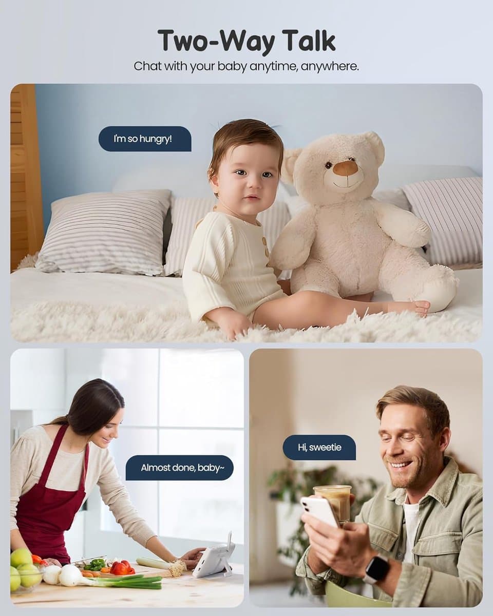 Boifun Baby 1SM - Babyfoon met Camera - 2MP & 4X Zoom - 4.3” HD WiFi Video Babyfoon met App - Nachtzicht - 2-Weg Talk thumbnail 7