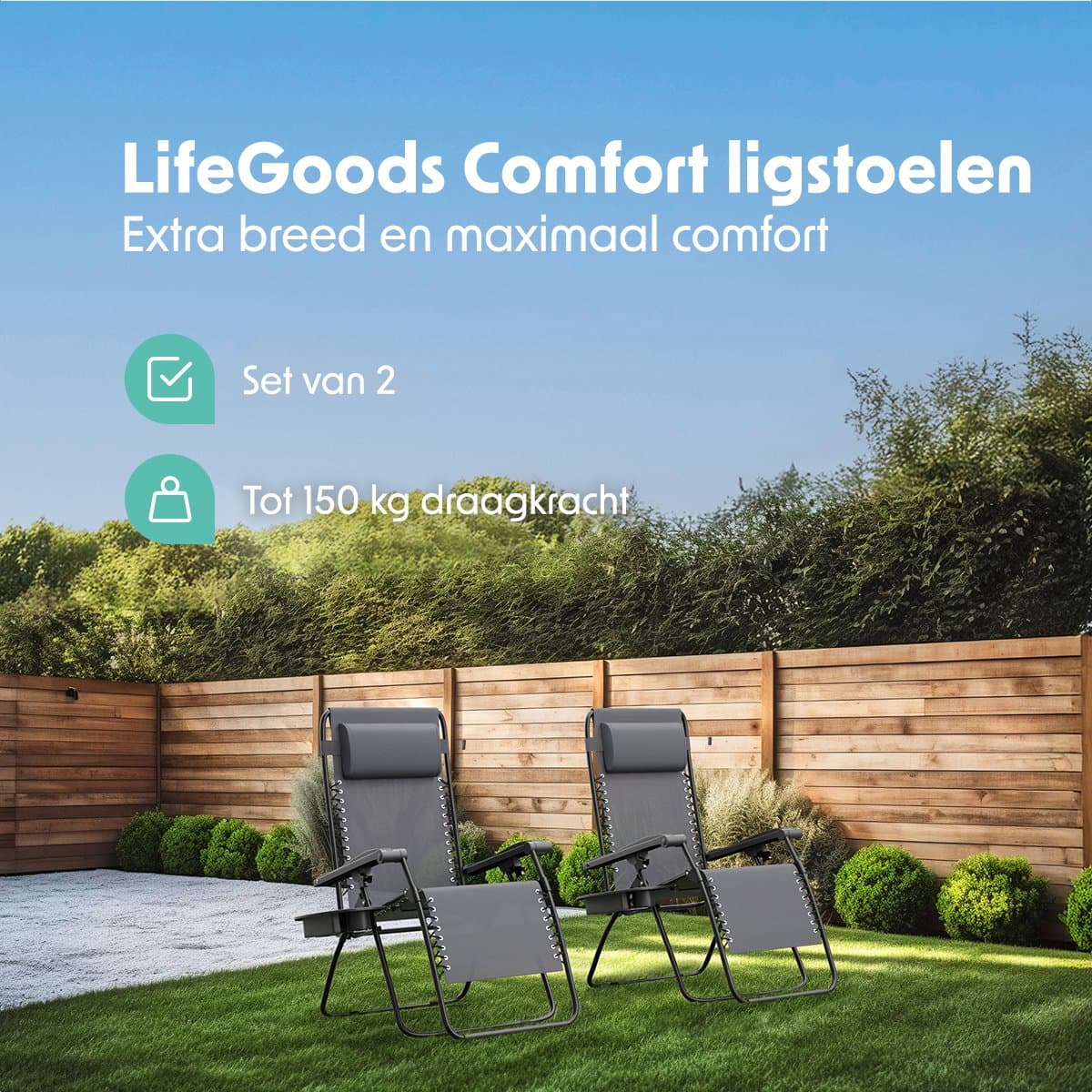 LifeGoods Opvouwbare Tuinstoelen - 2 Stuks - Ligstoel Tuin - 30°-90° Verstelbaar - Metaal - Donkergrijs thumbnail 8