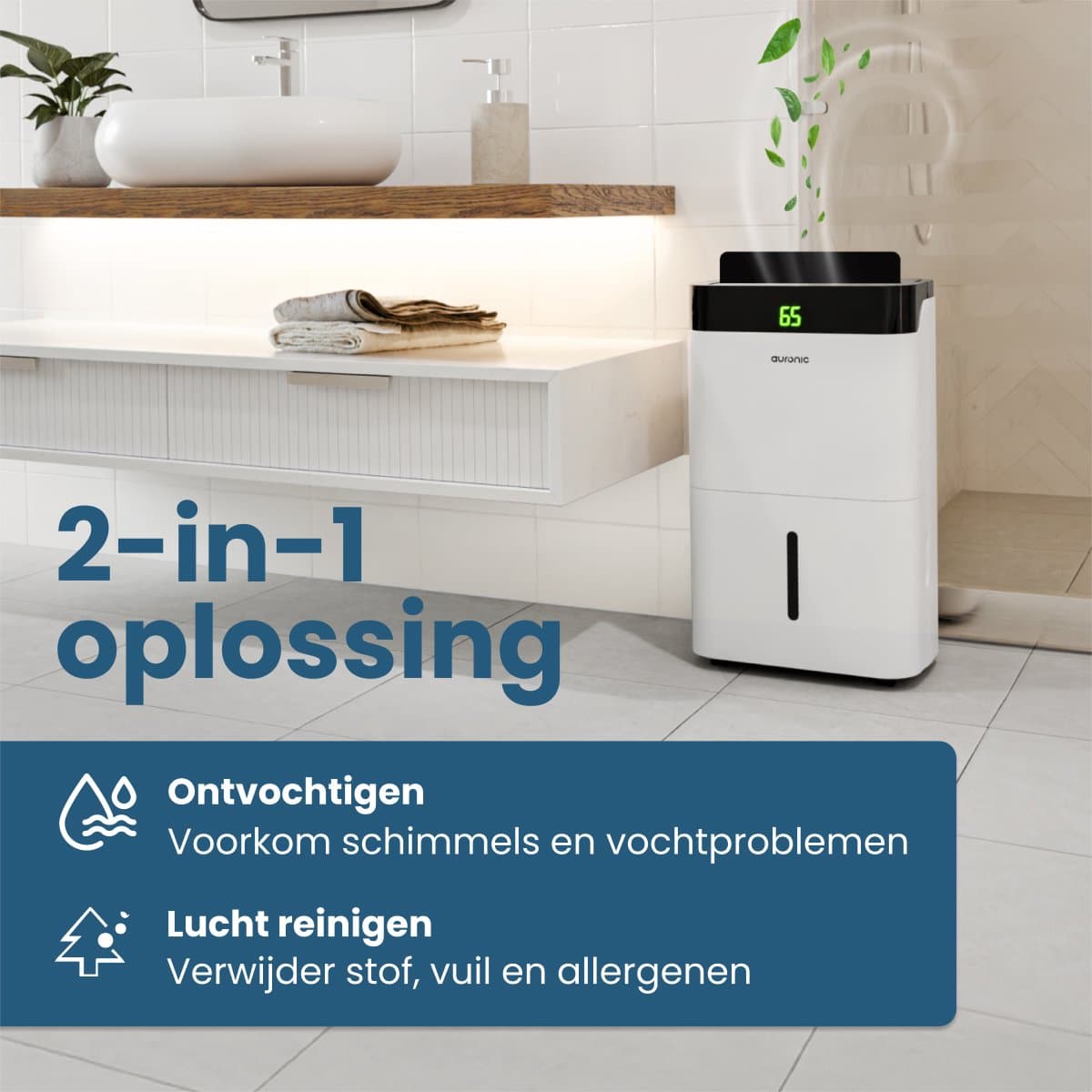 Auronic Luchtontvochtiger en Luchtreiniger - Best Plus Series - Ontvochtigt 20L per dag - 5L Waterreservoir - Slaapkamer, Badkamer, Woonkamer en Kantoor - Vochtopnemer voor in Huis - Wit thumbnail 4