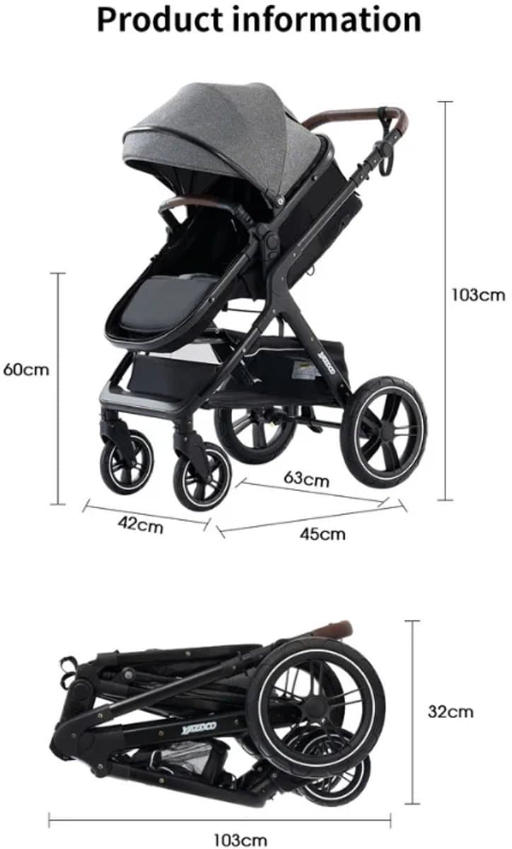 buggy - kinderwagen 3 in 1 - Draagbare Reizen Kinderwagen Aluminium Frame Opvouwbare Kinderwagens Hoge Landschap Auto voor Pasgeboren Baby thumbnail 6