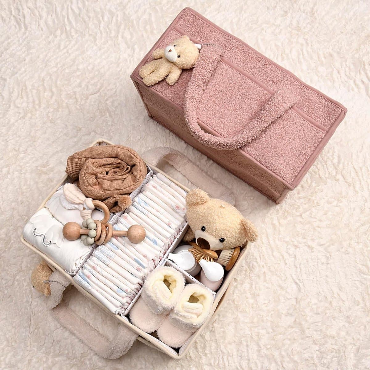 Luiertas - Luiermand - Luiermandje - Speelgoedmand - Luiermand voor Babykameraccessoires - Luier Organizer -Zwangerschapscadeaus -Met handvat- Opbergmand voor babyluiers en doekjes - Organizerr - Kraamcadeau -roze thumbnail 6