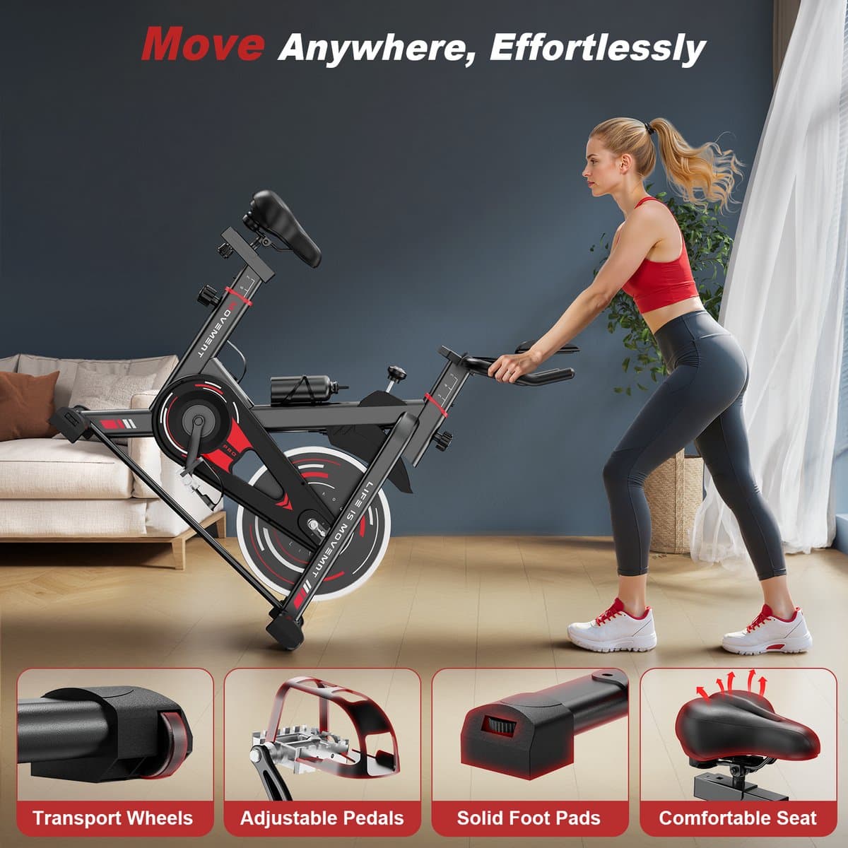 Hometrainers - Fitnessfiets voor binnenshuis met vliegwiel van 10 kg - LCD-scherm - Verstelbare stoel en armleuningen - Draagvermogen 120 kg thumbnail 4