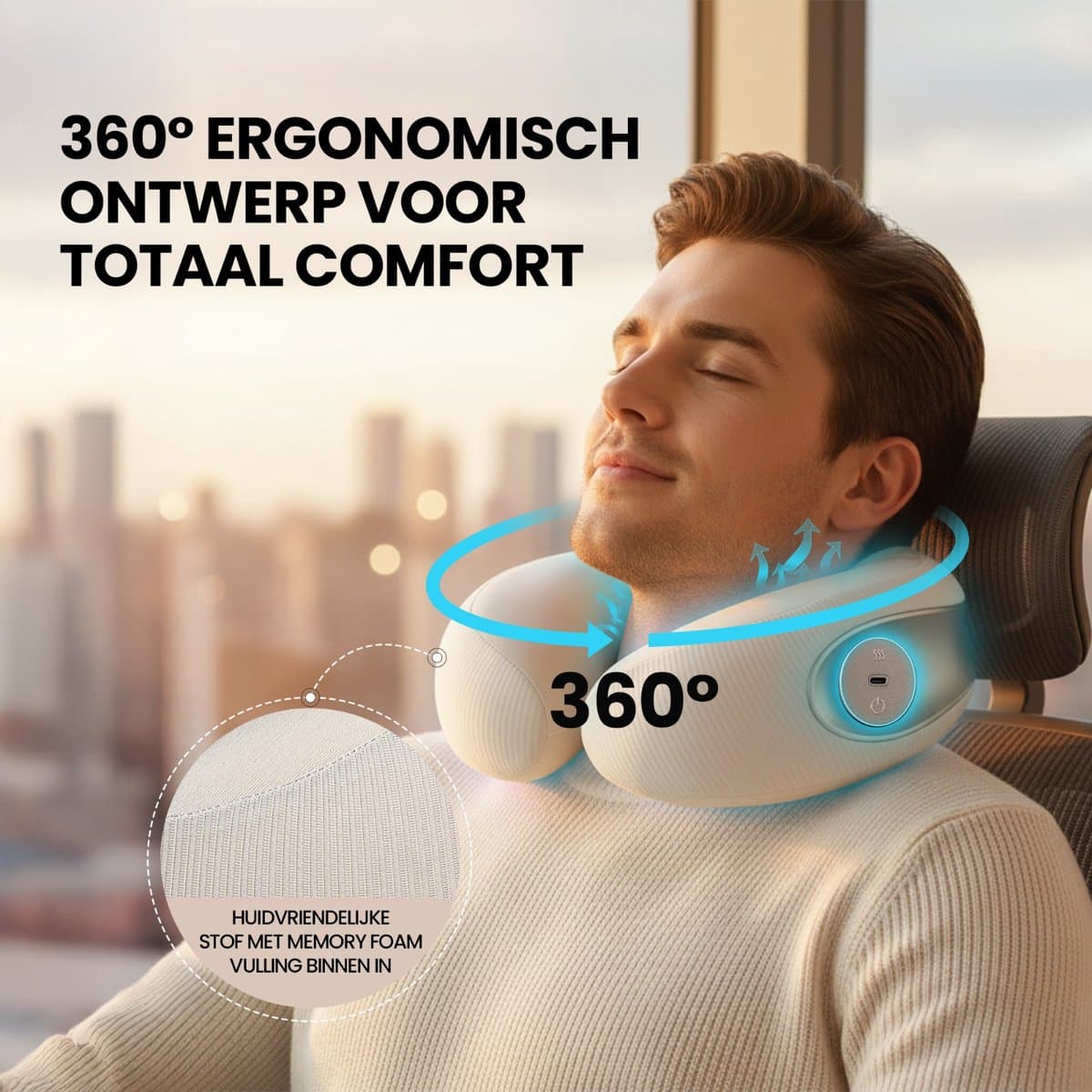 Home Vibes® Nekmassage Apparaat – Massage Nekkussen – Massage Apparaat – Memory Foam - Vaderdag Cadeau - Draadloos - Reiskussen - 3 Massage Standen – 2 Hitte Niveaus - Licht Apricot thumbnail 8