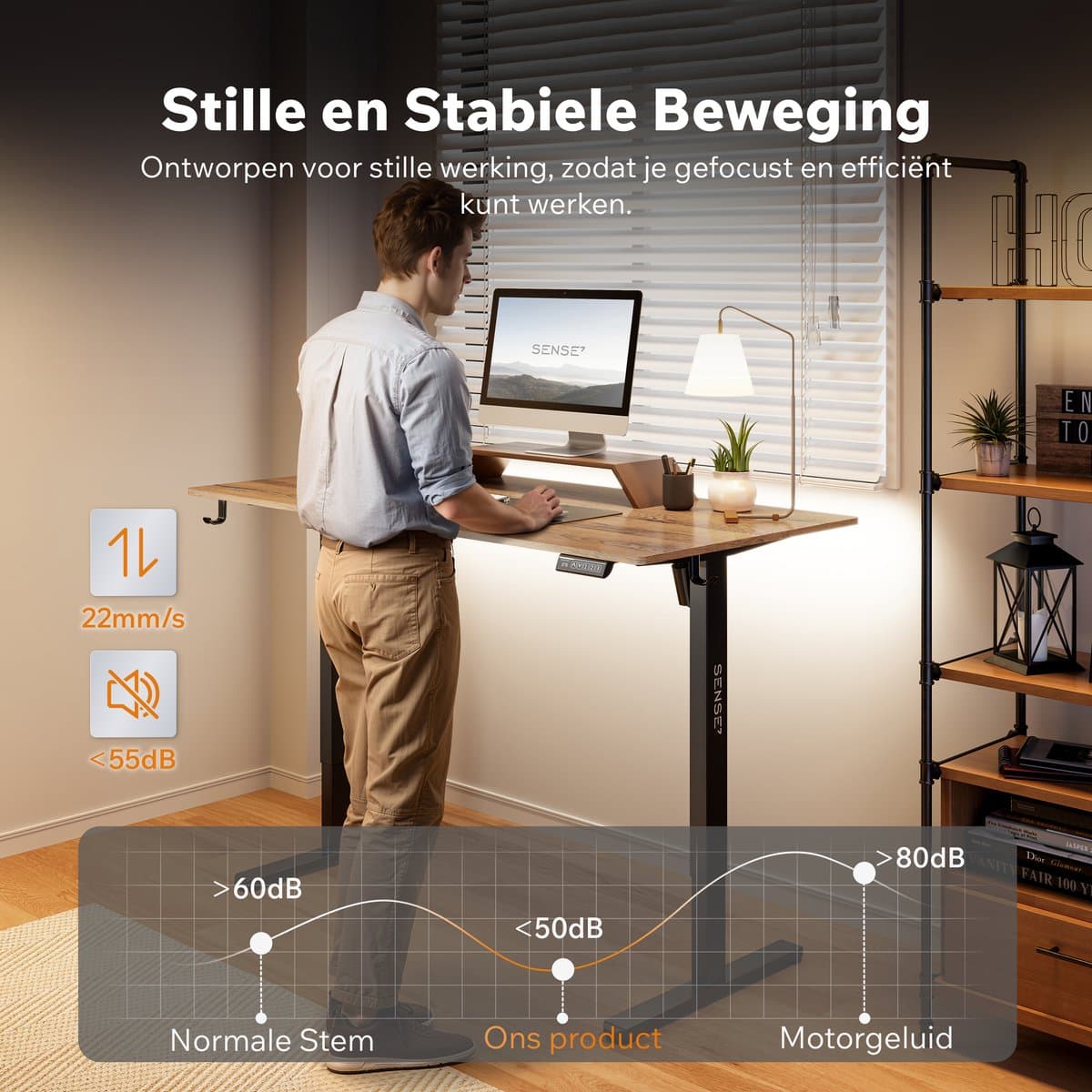 SENSE7 NOJO LIGHT - Zit Sta Bureau - 140 cm x 70 cm - Elektrisch bureau - Verstelbare bureau - Elektrische Hoogteverstelling, Hoogte 72-118 cm, Intelligent Bedieningspaneel, Donkerbruin thumbnail 3