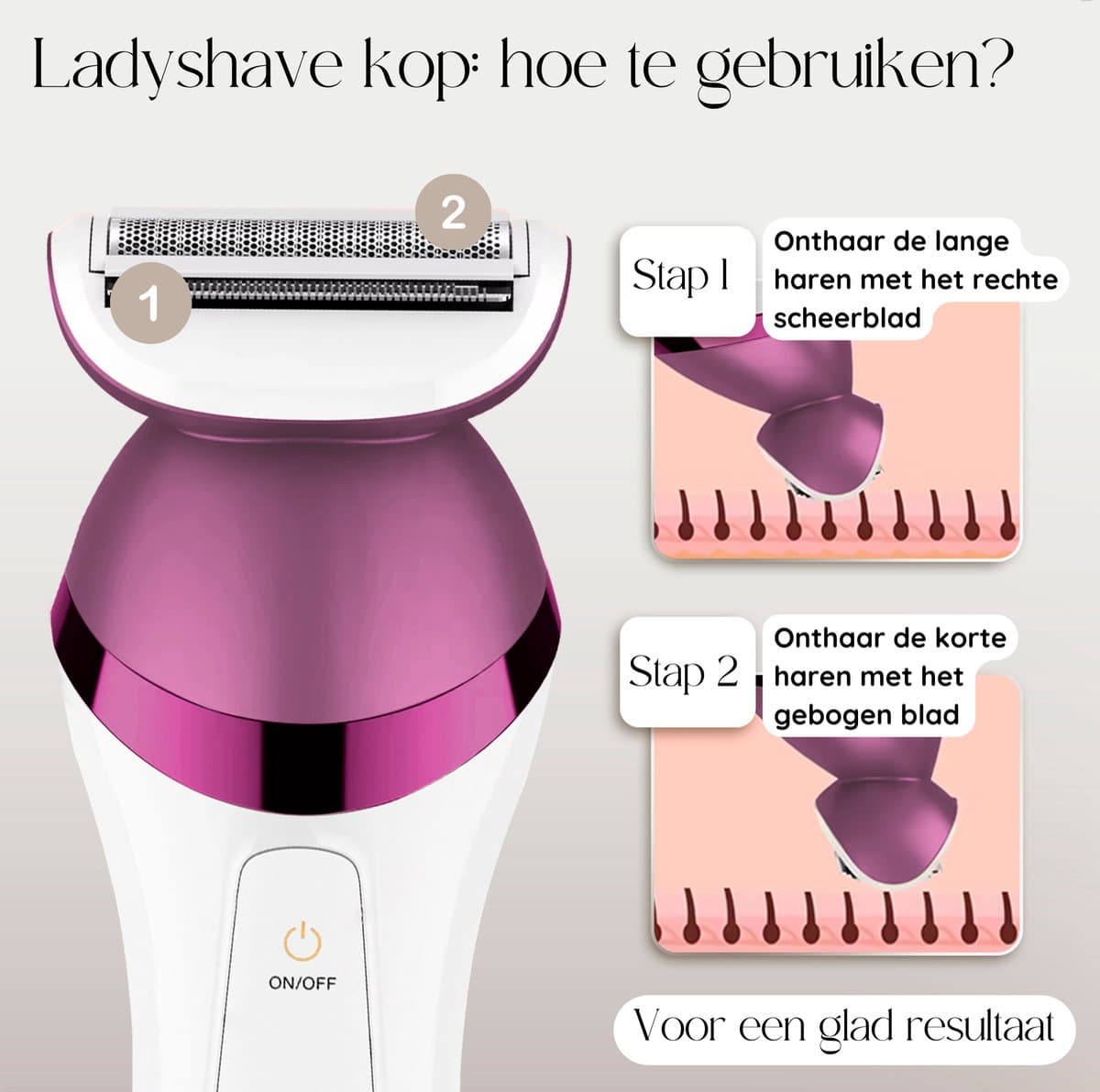 Sansbeauté® 6-in-1 Ladyshave - Gezicht - Oksels - Benen - Bikinilijn - Scheerapparaat Vrouw - Epilator - Epileerapparaat Dames - Trimmer Vrouw Intiem - Bikinitrimmer - USB Oplaadbaar thumbnail 4