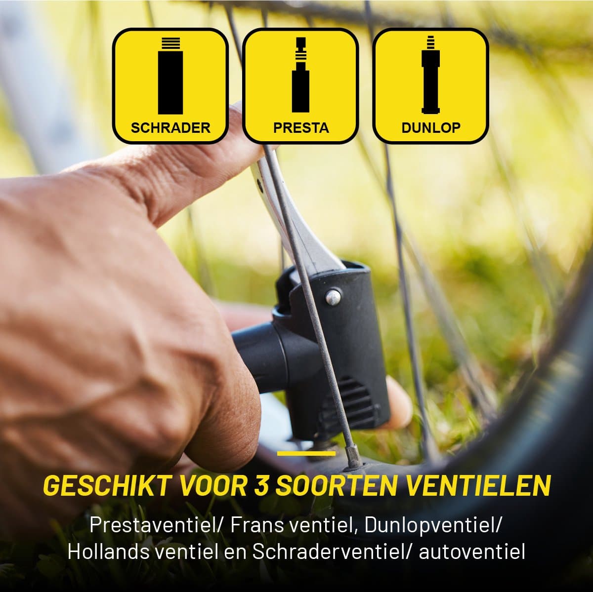 Dunlop Dubbele Voetpomp met Manometer - Luchtpomp voor Auto, Fiets, Motor en Bal - Fietspomp met Drukmeter - Pomp met Schrader Ventiel en Frans Ventiel Universeel thumbnail 4