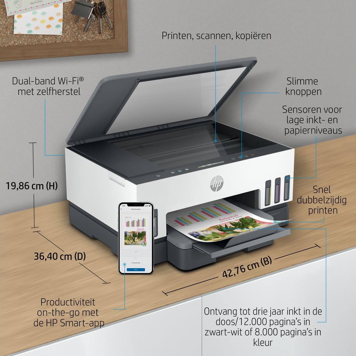 HP Smart Tank 7005 – All-in-One Kleurenprinter – Inkjet Tankprinter – Wifi & AirPrint – Tot 3 Jaar Printen – Printen, Scannen, Kopiëren – Dubbelzijdig – Zonder Cartridges thumbnail 8