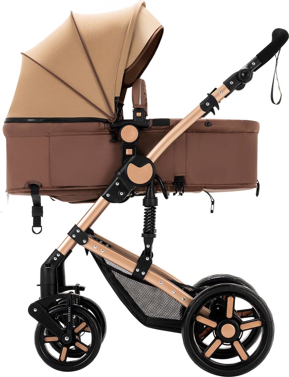 Luxe 3-in-1 Kinderwagen - Wandelwagen - Autostoeltje - Buggy - Reiswieg - Inklapbaar - 0-36 Maanden - Khaki thumbnail 3