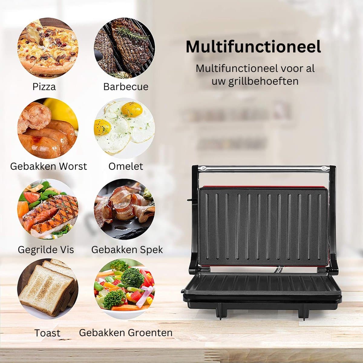 MKSS® Contactgrill - Tosti Apparaat - Tosti-ijzers - Panini Grill - Rood met Zwart thumbnail 6