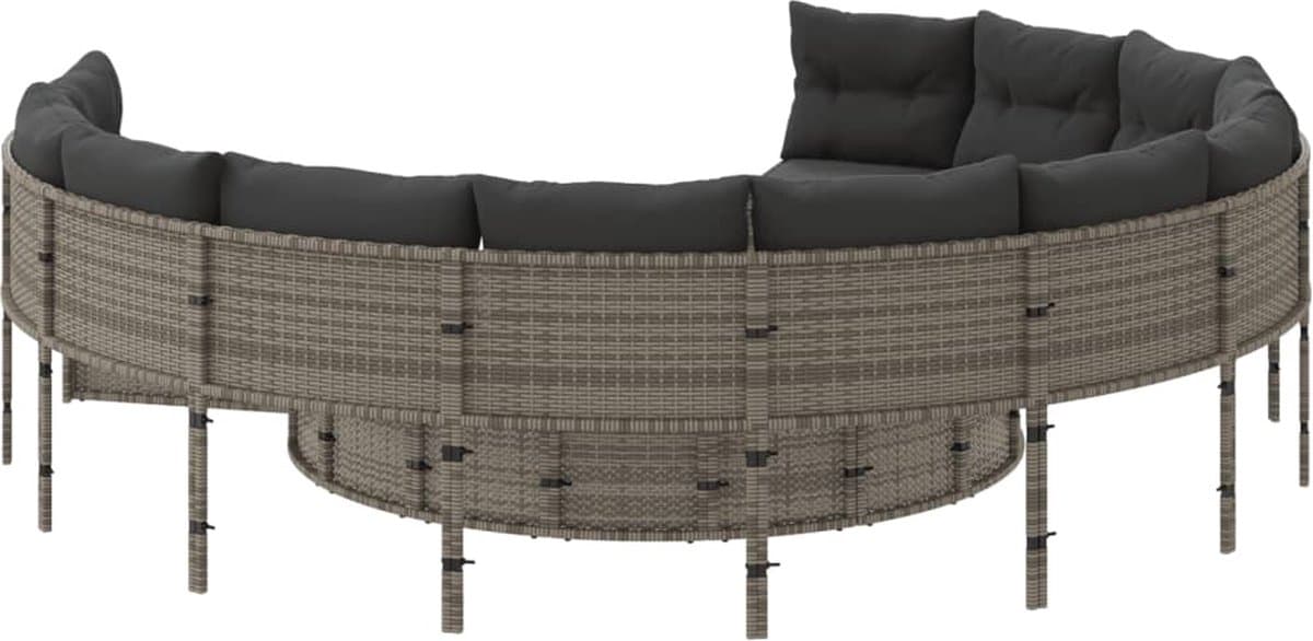 vidaXL - Tuinbank - met - tafel - en - kussens - rond - poly - rattan - grijs thumbnail 2