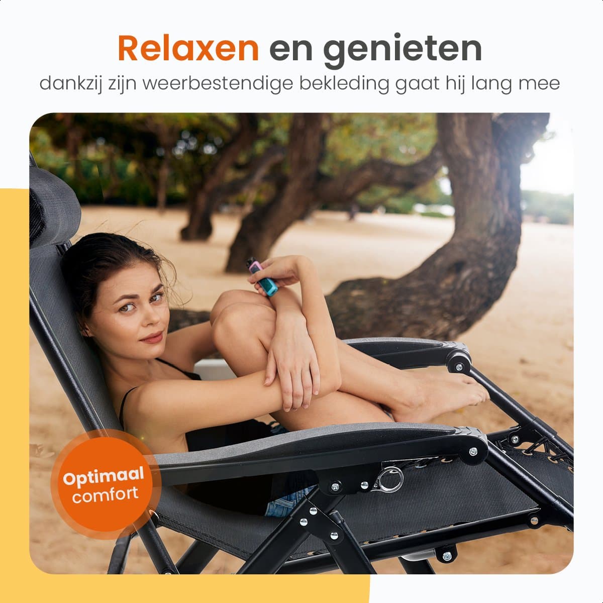 Goliving Opvouwbare Ligstoel - 3 Standen - 110 x 66 x 178 cm - Verstelbare Tuinstoel met Tafel - Inklapbare Campingstoel - Loungestoel Buiten - Vouwstoel Tuin - Zwart thumbnail 4