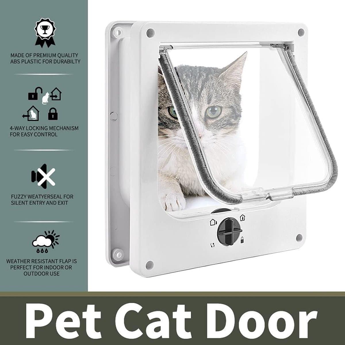 Kattenluik met microchip - Grote vergrendeling 4-voudige magneten - Eenvoudig te installeren weerbestendige huisdierdeur - Stille handmatige huisdierluik voor muur-houten Kattenluik met microchip thumbnail 4