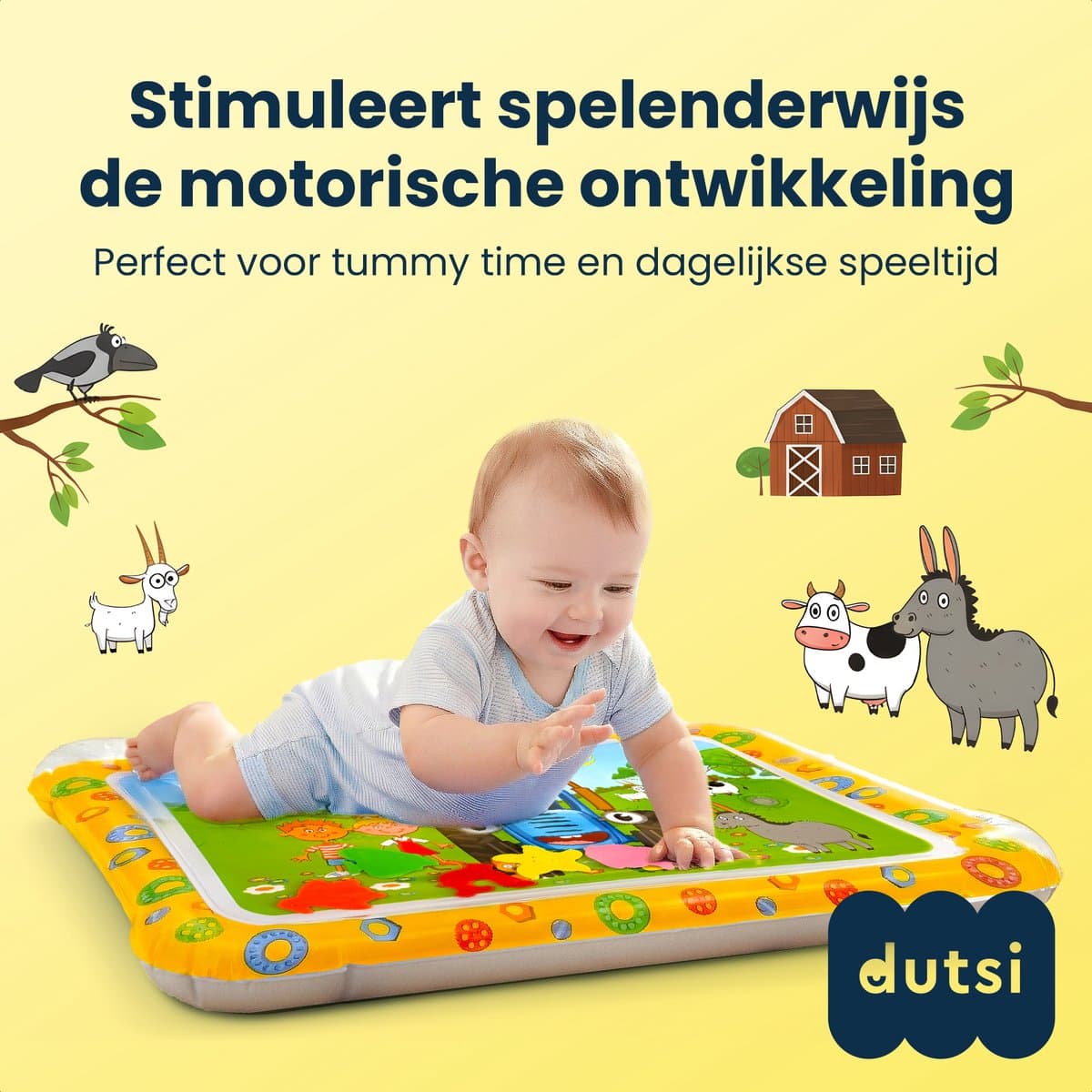 Dutsi - Waterspeelmat Baby - Watermat - Stimuleert Motorische Ontwikkeling - BPA Vrij & Lekvrij - Kraamcadeau - 66x51cm – Geel thumbnail 7
