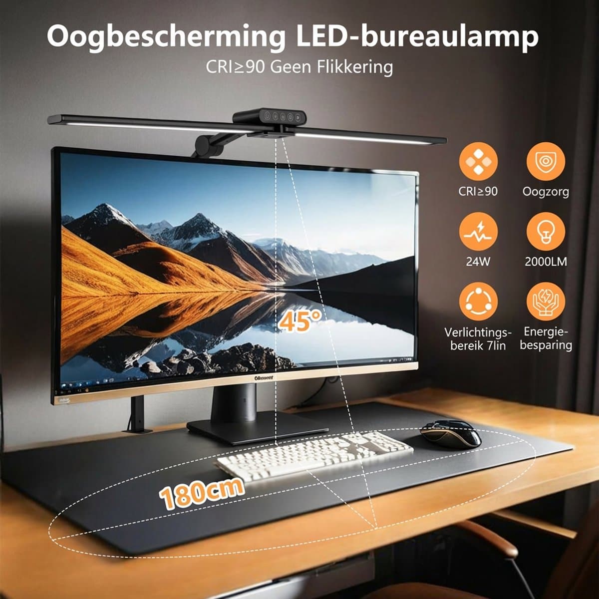 MUPOO Bureaulamp met Klem - 74 cm - LED Leeslamp Dimbaar - Daglichtlamp - 5 Kleuren licht - Moderne Tafellamp voor Monitor Studio - 24W - met Timer en Geheugenfunctie - Flexibel - Zwart thumbnail 6