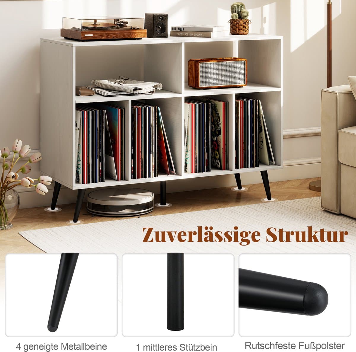 COSTWAY Draaitafel standaard 3-traps draaitafel kast met vinyl opbergplanken, opbergtafel voor vinylplaten, opberghouder voor woonkamer, muziekkamer (wit) thumbnail 3