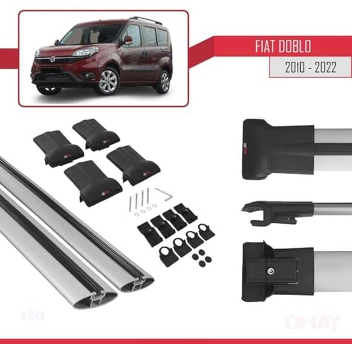 Dakdrager voor Fiat Doblo 2 (2010-2022) - Aluminium Spoorstaven voor Fietsen, Ski's en Dakkoffers thumbnail 5
