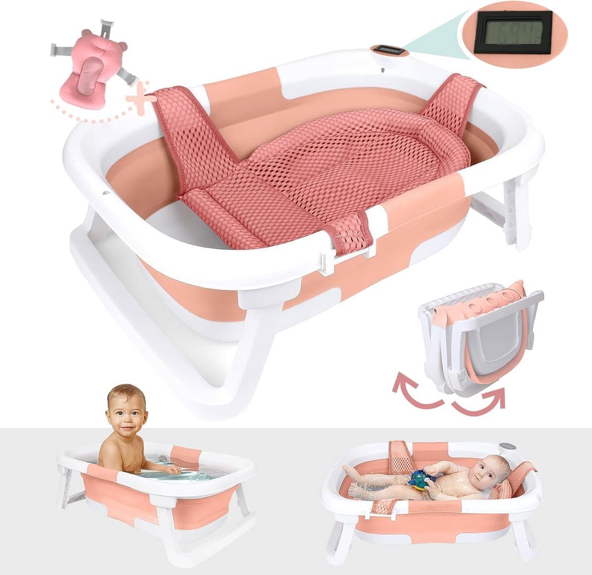 Opvouwbare Babybadkuip met Thermometer - Eerste Badje voor Pasgeborenen en Peuters 0-24 Maanden thumbnail 7