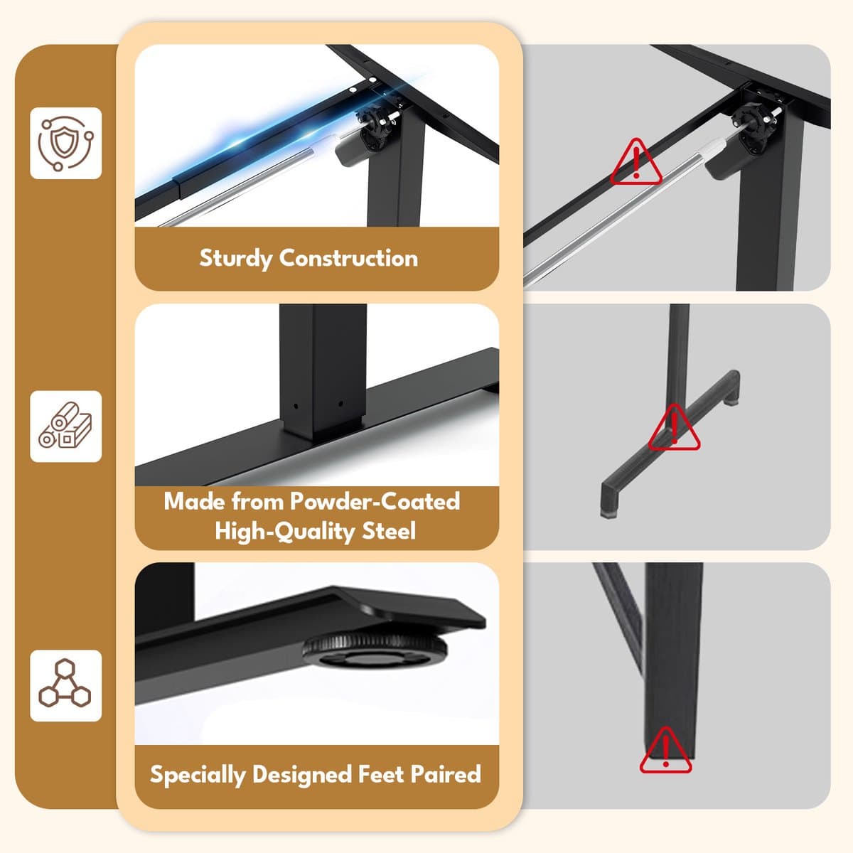 Zit-sta bureau frame met omgekeerde enkele motor - 3 geheugenstanden en USB-aansluiting - Extra stabiel 65x45mm buisprofiel thumbnail 7