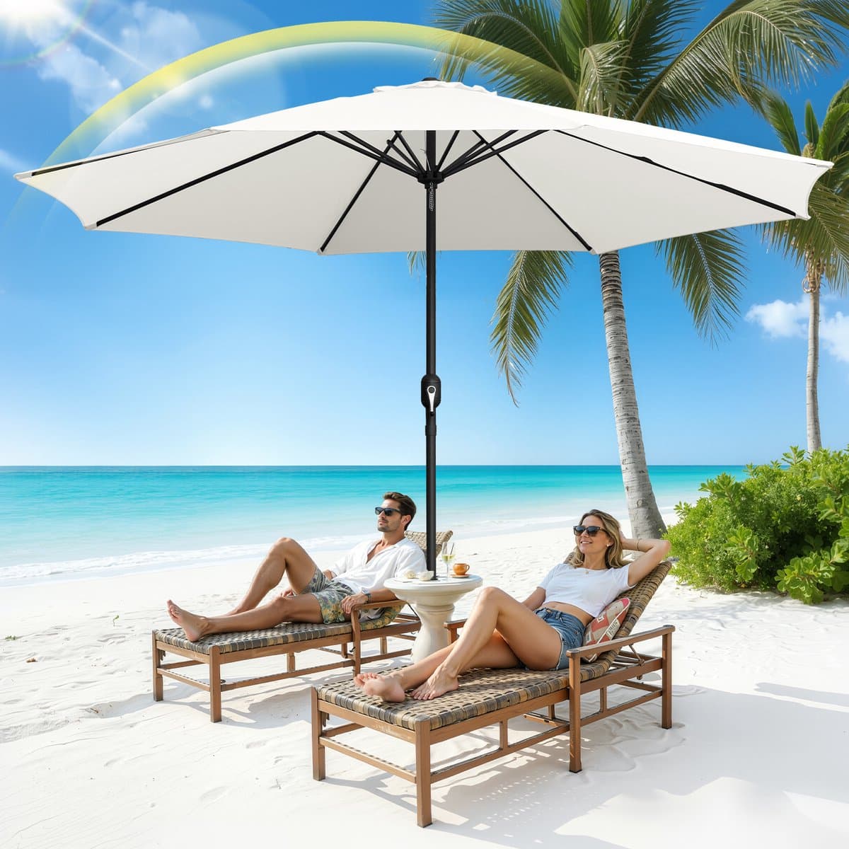 Parasol 3,5 m modulair met ijzeren frame – Grote tuinparasol voor terras, crème thumbnail 7