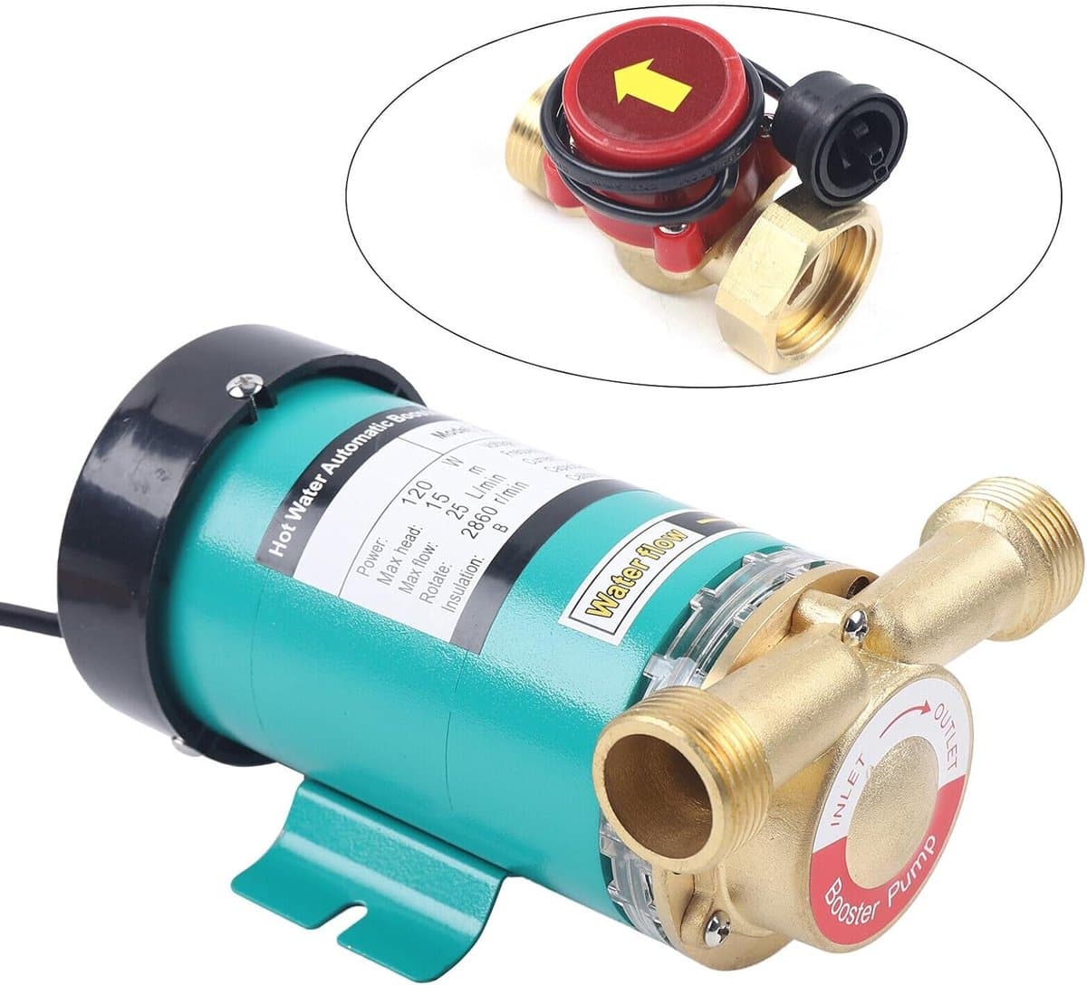 Waterdrukpomp 120W - Drukverhoger Automatisch - Huiswatervoorziening Tuin - Roestvrij Staal Koper - 15 Meter Kop thumbnail 3