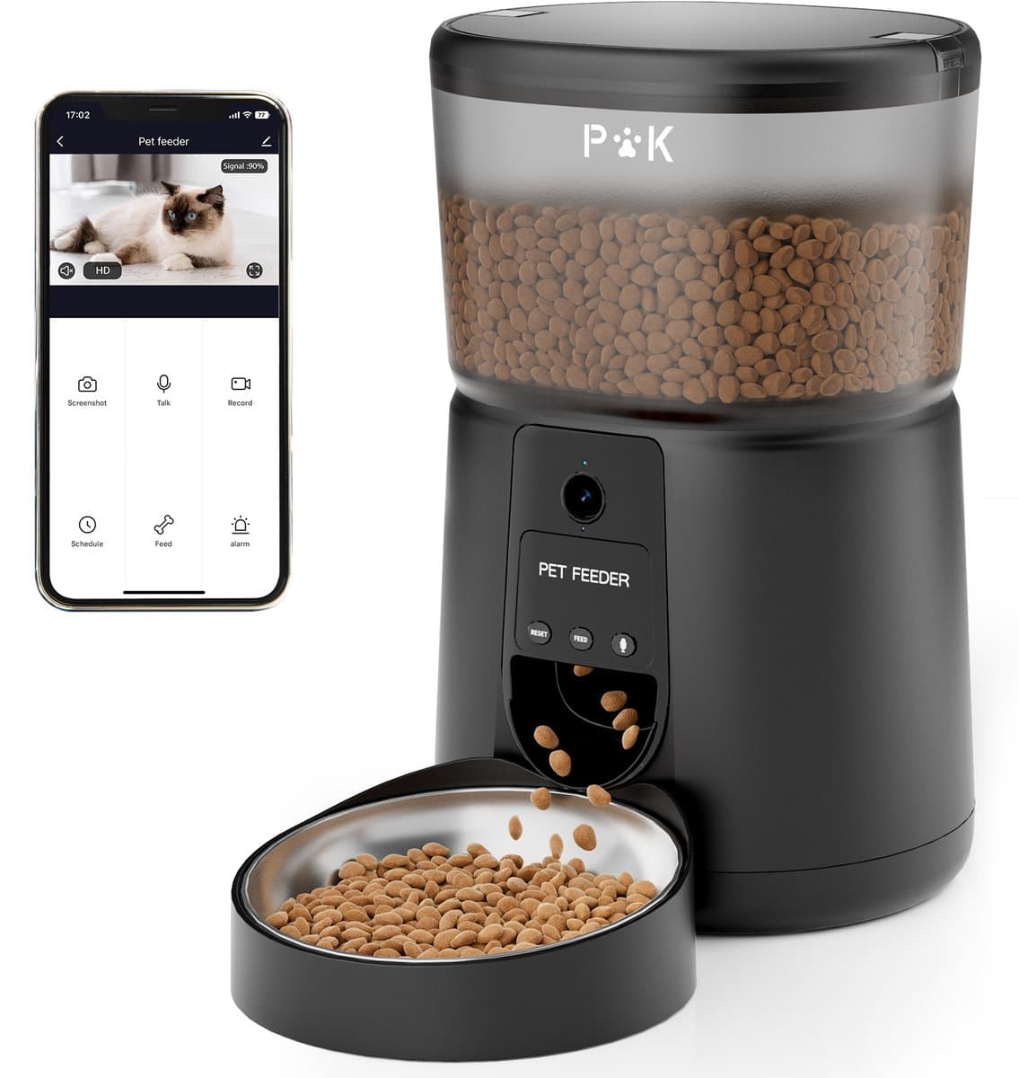 Balimo Automatische Voerbak - Voice Recorder - Camera - Voerautomaat hond - Full HD 1080P Night Vision - Voerautomaat dispenser kat - Smart Met Camera En App - 4 L - Voerbak Kat & Hond - Zwart thumbnail 5