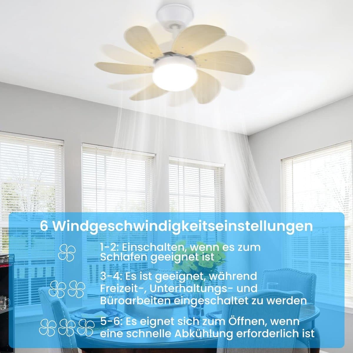 Glitzerlife - Plafond ventilator met verlichting - stille plafondventilator - stil met afstandsbediening en timer - Ø75cm - houtlook - plafondlampen met ventilator voor woonkamer en slaapkamer thumbnail 4