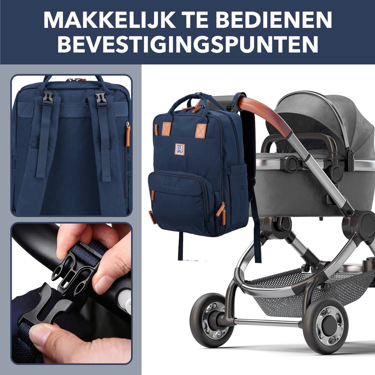 Brisby slijtvaste Luiertas - verzorgingstas - met buggymontage - Donkerblauw thumbnail 4